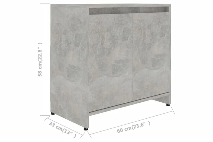 Badeværelsesskab 60X33X58 Cm Spånplade Betongrå 5 Badeværelsesskab 60X33X58 Cm Spånplade Betongrå - Billede 3