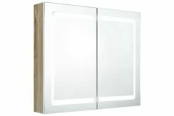 Badeværelsesskab M. Spejl + LED-lys 80x12x68 Cm Hvid Og Eg -TRADEMAX Salg badevaerelsesskab m spejl led lys 80x12x68 cm hvid og eg brun 2888600