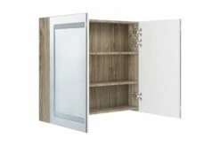 Badeværelsesskab M. Spejl + LED-lys 80x12x68 Cm Hvid Og Eg -TRADEMAX Salg badevaerelsesskab m spejl led lys 80x12x68 cm hvid og eg brun 2896952