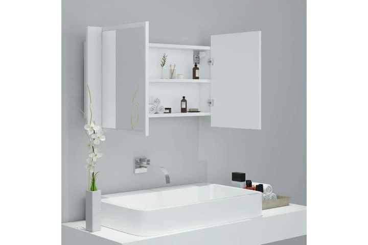 Badeværelsesskab M. Spejl Og LED-lys 80x12x45 Cm Hvid 10 Badeværelsesskab M. Spejl Og LED-lys 80x12x45 Cm Hvid - Billede 8