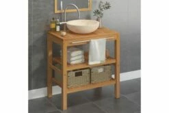 Badeværelsesskab Med Håndvask Massivt Teak Marmor Creme -TRADEMAX Salg badevaerelsesskab med haandvask massivt teak marmor creme brun 2417333 1