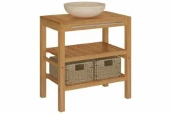 Badeværelsesskab Med Håndvask Massivt Teak Marmor Creme -TRADEMAX Salg badevaerelsesskab med haandvask massivt teak marmor creme brun 2423838 1