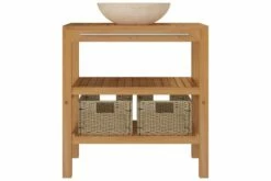 Badeværelsesskab Med Håndvask Massivt Teak Marmor Creme -TRADEMAX Salg badevaerelsesskab med haandvask massivt teak marmor creme brun 2423839 1