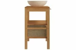 Badeværelsesskab Med Håndvask Massivt Teak Marmor Creme -TRADEMAX Salg badevaerelsesskab med haandvask massivt teak marmor creme brun 2423840