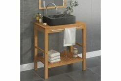 Badeværelsesskab Med Håndvask Massivt Teak Marmor Sort -TRADEMAX Salg badevaerelsesskab med haandvask massivt teak marmor sort brun 2417634 1