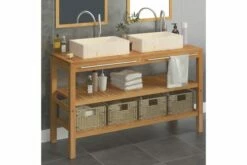 Badeværelsesskab Med Håndvaske Teak Marmor Cremefarvet -TRADEMAX Salg badevaerelsesskab med haandvaske teak marmor cremefarvet brun 2417881 1