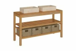 Badeværelsesskab Med Håndvaske Teak Marmor Cremefarvet -TRADEMAX Salg badevaerelsesskab med haandvaske teak marmor cremefarvet brun 2425765 1