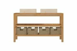 Badeværelsesskab Med Håndvaske Teak Marmor Cremefarvet -TRADEMAX Salg badevaerelsesskab med haandvaske teak marmor cremefarvet brun 2425766 1