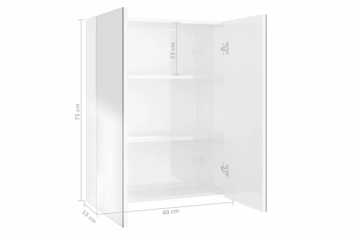 Badeværelsesskab Med Spejl 60x15x75 Cm MDF Skinnende Hvid 13 Badeværelsesskab Med Spejl 60x15x75 Cm MDF Skinnende Hvid - Billede 11