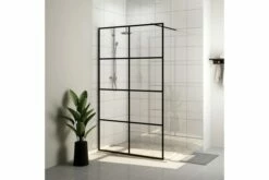 Brusevæg 90x195 Cm Klart Sikkerhedsglas Sort -TRADEMAX Salg brusevaeg 90x195 cm klart sikkerhedsglas sort gennemsigtig 3706341 1