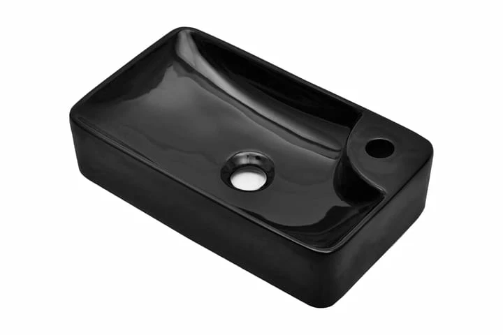 Håndvask I Keramik Til Badeværelse, Hul Til Vandhane, Sort 3 Håndvask I Keramik Til Badeværelse, Hul Til Vandhane, Sort