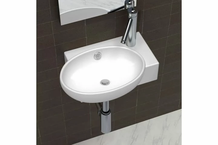 Hjørnehåndvask Overløb Hanehul Keramisk Hvid 14 Hjørnehåndvask Overløb Hanehul Keramisk Hvid - Billede 12