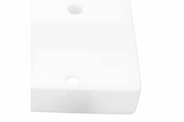 Keramisk Håndvask Med Vandhanehul Hvid Firkantet 4 Keramisk Håndvask Med Vandhanehul Hvid Firkantet - Billede 2