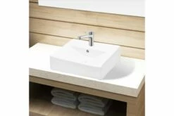 Keramisk Håndvask Overløb Hanehul Firkantet Hvid -TRADEMAX Salg keramisk haandvask overloeb hanehul firkantet hvid hvid 4073019 1