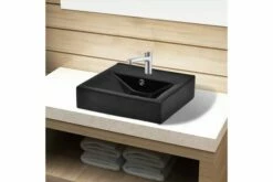 Keramisk Håndvask Overløb Hanehul Firkantet Sort -TRADEMAX Salg keramisk haandvask overloeb hanehul firkantet sort sort 4073332 1