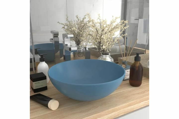 Keramisk Håndvask Til Badeværelse Rund Lyseblå 4 Keramisk Håndvask Til Badeværelse Rund Lyseblå - Billede 2