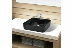 Keramisk Håndvask Vandhanehul Sort Firkantet