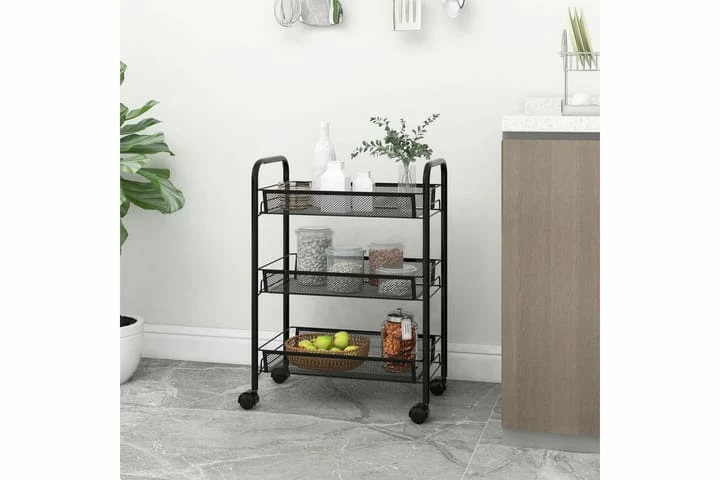 Køkkenvogn Med 3 Hylder 46x26x64 Cm Jern Sort 6 Køkkenvogn Med 3 Hylder 46x26x64 Cm Jern Sort - Billede 4