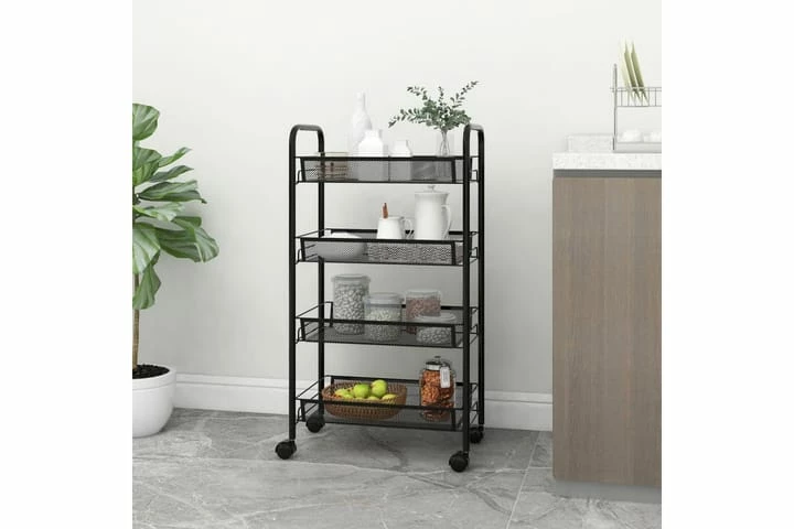 Køkkenvogn Med 4 Hylder 46x26x85 Cm Jern Sort 8 Køkkenvogn Med 4 Hylder 46x26x85 Cm Jern Sort - Billede 6