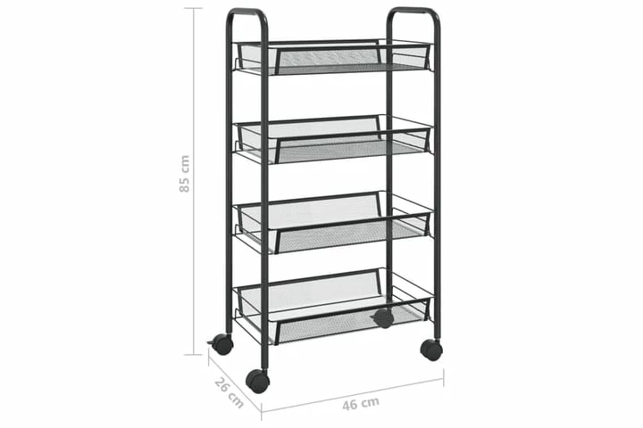 Køkkenvogn Med 4 Hylder 46x26x85 Cm Jern Sort 11 Køkkenvogn Med 4 Hylder 46x26x85 Cm Jern Sort - Billede 9