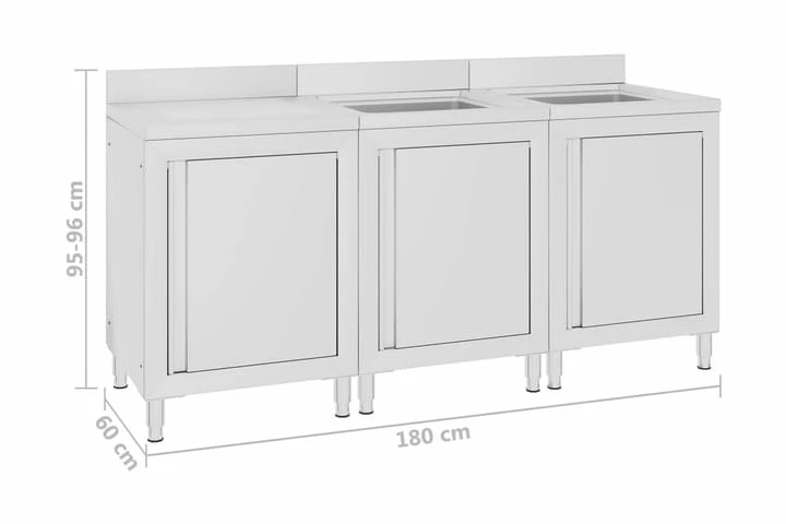 Kommerciel Køkkenvask Med Skab 180x60x96 Cm Rustfrit Stål 9 Kommerciel Køkkenvask Med Skab 180x60x96 Cm Rustfrit Stål - Billede 7