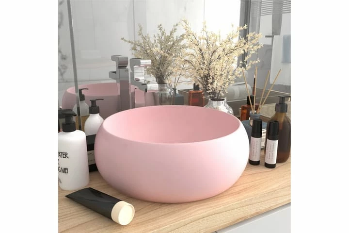 Luksuriøs Håndvask 40x15 Cm Rund Keramisk Mat Pink 6 Luksuriøs Håndvask 40x15 Cm Rund Keramisk Mat Pink - Billede 4