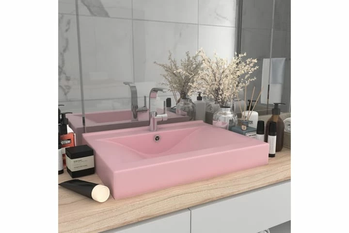 Luksuriøs Håndvask Med Vandhanehul 60x46cm Keramisk Mat Pink 9 Luksuriøs Håndvask Med Vandhanehul 60x46cm Keramisk Mat Pink - Billede 7