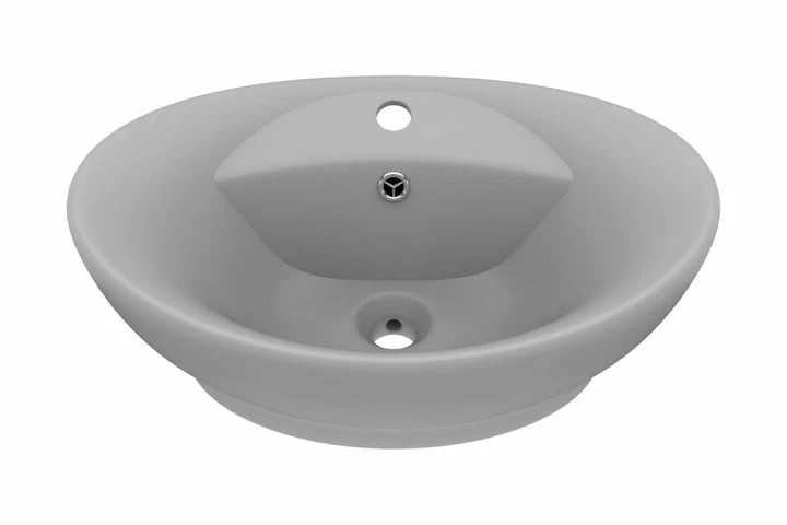 Luksuriøs Håndvask Overløb 58,5x39 Cm Keramik Oval Lysegrå 5 Luksuriøs Håndvask Overløb 58,5x39 Cm Keramik Oval Lysegrå - Billede 3