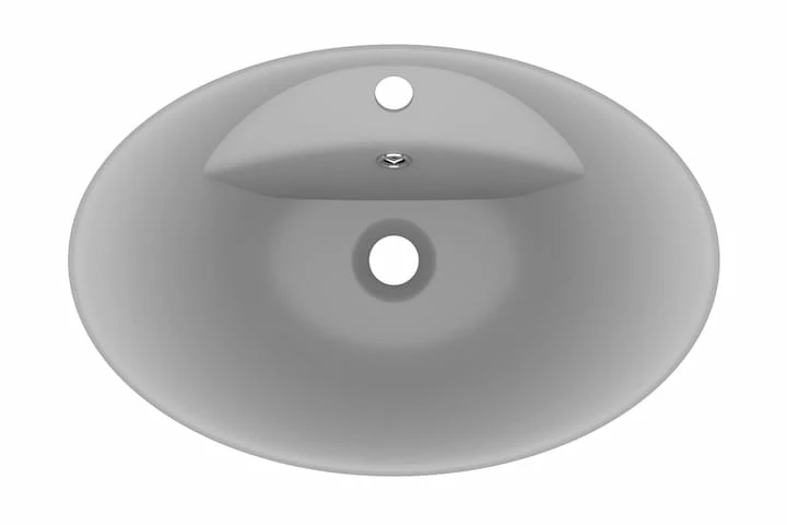Luksuriøs Håndvask Overløb 58,5x39 Cm Keramik Oval Lysegrå 3 Luksuriøs Håndvask Overløb 58,5x39 Cm Keramik Oval Lysegrå