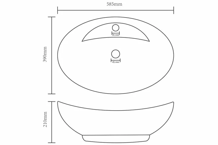 Luksuriøs Håndvask Overløb 58,5x39 Cm Keramik Oval Lysegrå 11 Luksuriøs Håndvask Overløb 58,5x39 Cm Keramik Oval Lysegrå - Billede 9