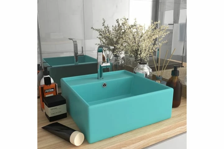 Luksus Håndvask Overløb 41x41 Cm Keramik Firkantet Lysegrøn 12 Luksus Håndvask Overløb 41x41 Cm Keramik Firkantet Lysegrøn - Billede 10