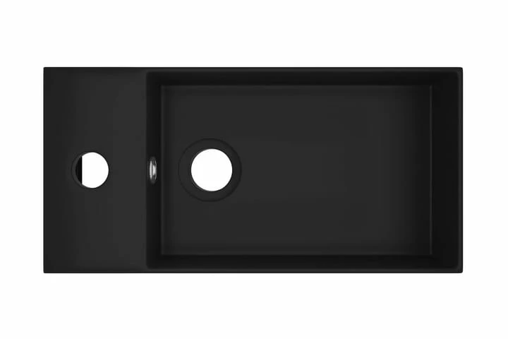 Væghængt Håndvask Med Overløb Til Badeværelse Keramisk Sort 11 Væghængt Håndvask Med Overløb Til Badeværelse Keramisk Sort - Billede 9