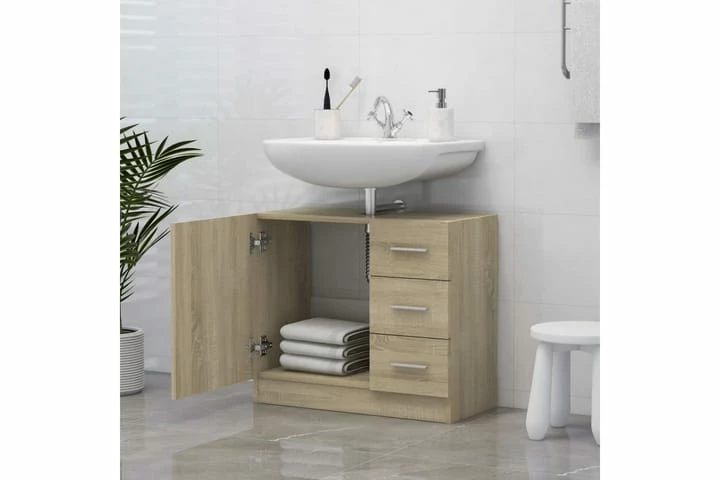 Vaskeskab 63x30x54 Cm Spånplade Sonoma-eg 3 Vaskeskab 63x30x54 Cm Spånplade Sonoma-eg