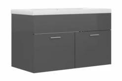 Vaskeskab Med Indbygget Håndvask Spånplade Grå Højglans -TRADEMAX Salg vaskeskab med indbygget haandvask spaanplade graa hoejglans graa 3340925 1