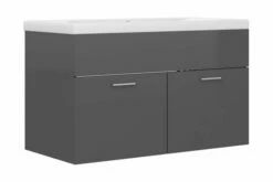 Vaskeskab Med Indbygget Håndvask Spånplade Grå Højglans -TRADEMAX Salg vaskeskab med indbygget haandvask spaanplade graa hoejglans graa 3340927 1