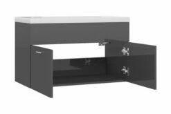 Vaskeskab Med Indbygget Håndvask Spånplade Grå Højglans -TRADEMAX Salg vaskeskab med indbygget haandvask spaanplade graa hoejglans graa 3340928