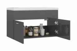 Vaskeskab Med Indbygget Håndvask Spånplade Grå Højglans -TRADEMAX Salg vaskeskab med indbygget haandvask spaanplade graa hoejglans graa 3340929 1